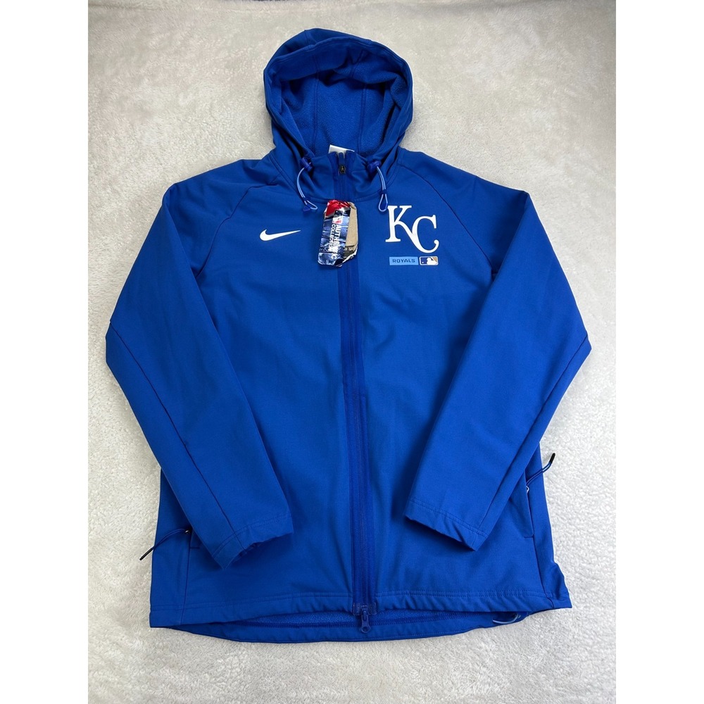 NWT Nike Therma Fit Kansas City Royals MLB Hoodie Mens M Blue Authentic Full Zip